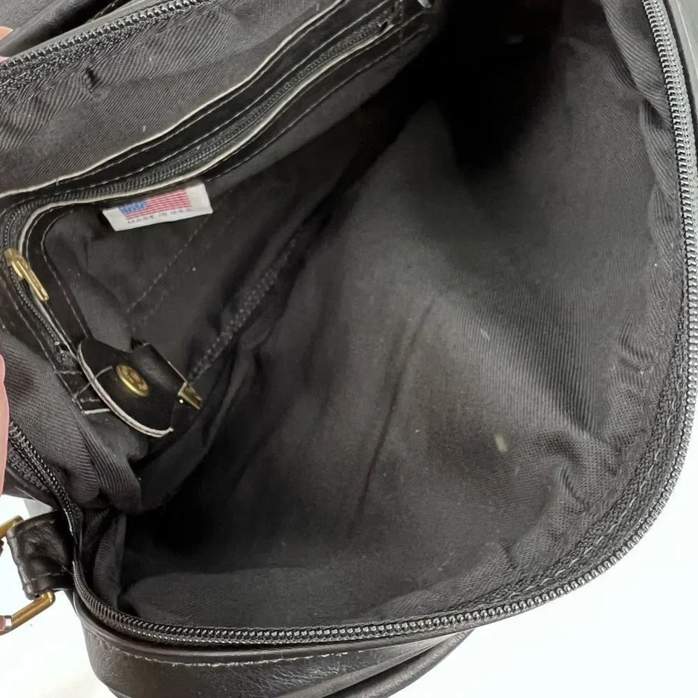 Stone Mountain‎ Women's Sling Bag Shoulder Leather Vintage brass Hardware Black